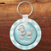 Turquoise en White Gingham & Poodle Sleutelhanger (Voorkant)