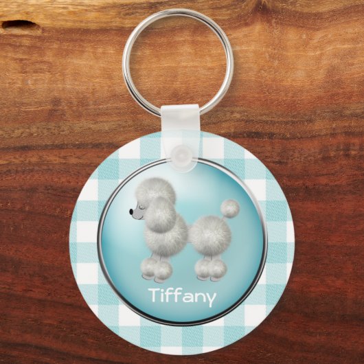 Turquoise en White Gingham & Poodle Sleutelhanger (Voorkant)