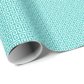 Turquoise en White Greek Key Pattern Cadeaupapier (Rol Hoek)