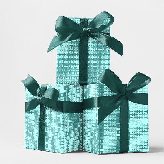 Turquoise en White Greek Key Pattern Cadeaupapier