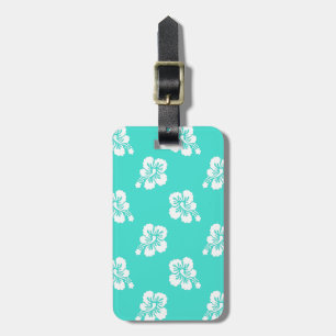 Turquoise en White Hibiscus Floral Pattern Bagagelabel