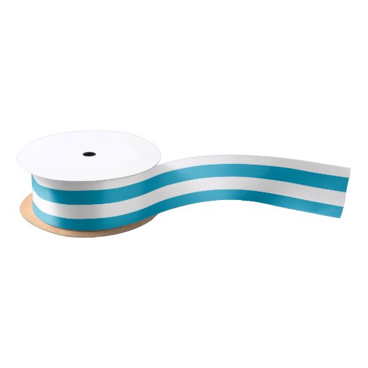 Turquoise en White Horizontal Stripes Satijnen Lint (Spoel)