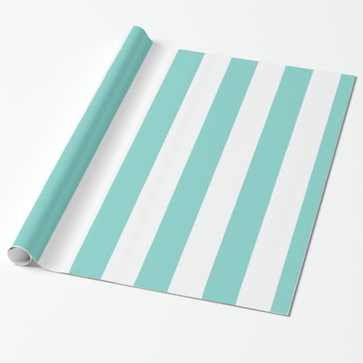 Turquoise en White Huge Stripe Pattern Cadeaupapier (Uitgerold)