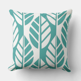 Turquoise en White Leaves Pattern Kussen