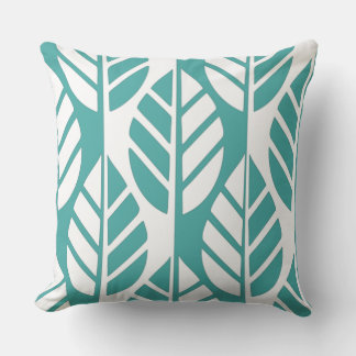 Turquoise en White Leaves Pattern Kussen