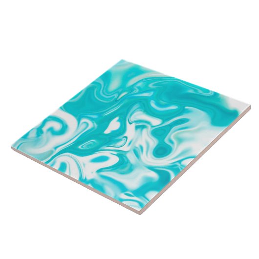 Turquoise en White Marble Abstract Kies Grootte Tegeltje (Zijkant)
