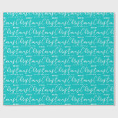 Turquoise en White Merry KerstWord Art Cadeaupapier (Vlak)