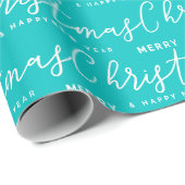 Turquoise en White Merry KerstWord Art Cadeaupapier (Rol Hoek)