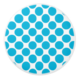 Turquoise en white Polka dot Ceramic Knob. Keramische Knop