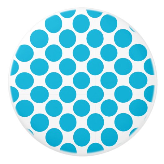 Turquoise en white Polka dot Ceramic Knob. Keramische Knop (Voorkant)