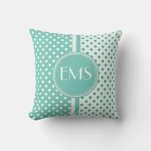 Turquoise en White Polka Dot Monogram Pillow Kussen