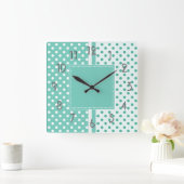 Turquoise en White Polka Dots Square Clock Vierkante Klok (Huis)