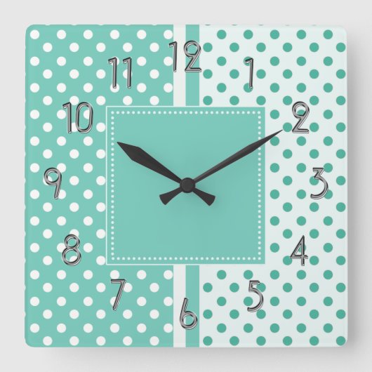 Turquoise en White Polka Dots Square Clock Vierkante Klok (Voorkant)