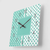 Turquoise en White Polka Dots Square Clock Vierkante Klok (Hoek)
