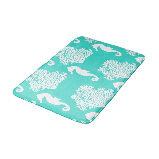 Turquoise en White Seahorse Coastal Pattern Badmat (Gekanteld)