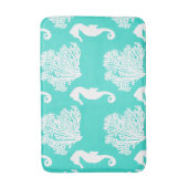 Turquoise en White Seahorse Coastal Pattern Badmat (Voorkant Verticaal)