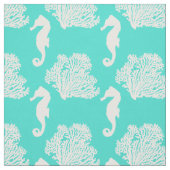 Turquoise en White Seahorse Coastal Pattern Stof (Swatch)