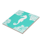 Turquoise en White Seahorse Coastal Pattern Tegeltje (Zijkant)