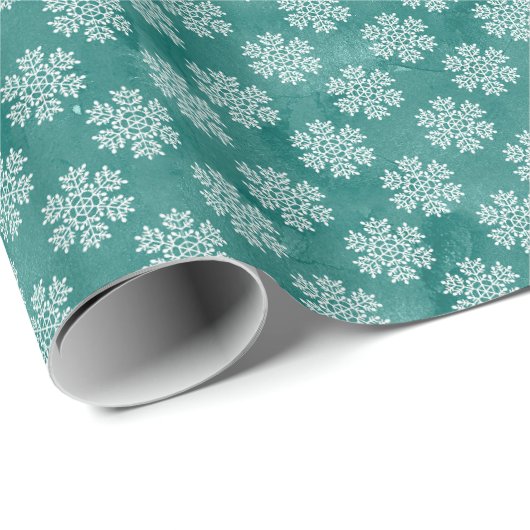 Turquoise en White Snowflake Kerstmis Cadeaupapier (Rol Hoek)