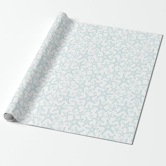 Turquoise en White Starfish Pattern Cadeaupapier (Uitgerold)