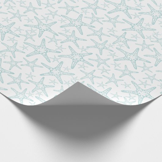 Turquoise en White Starfish Pattern Cadeaupapier (Hoek)