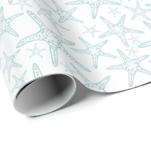 Turquoise en White Starfish Pattern Cadeaupapier (Rol Hoek)