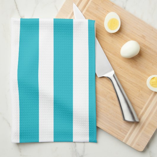 Turquoise en White Stripe Nautical Summer Theedoek (Quarter Fold)