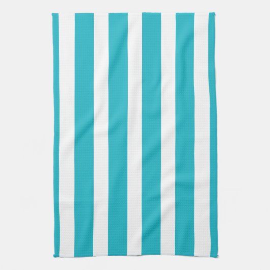Turquoise en White Stripe Nautical Summer Theedoek (Verticaal)