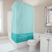 Turquoise en White Striped Shower Curtain Douchegordijn (In situ)
