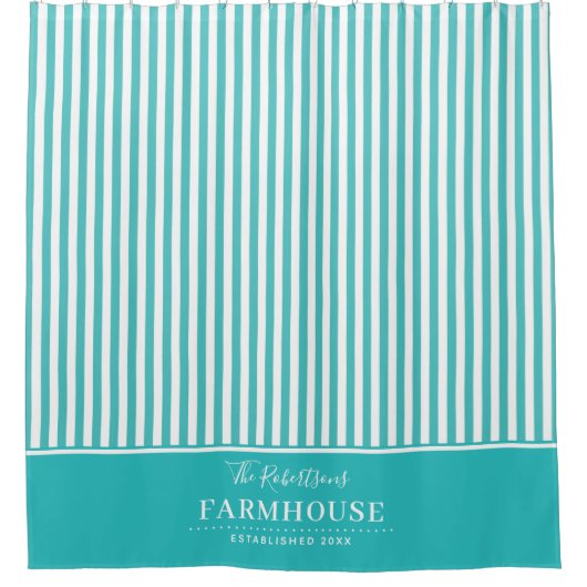 Turquoise en White Striped Shower Curtain Douchegordijn (Voorkant)