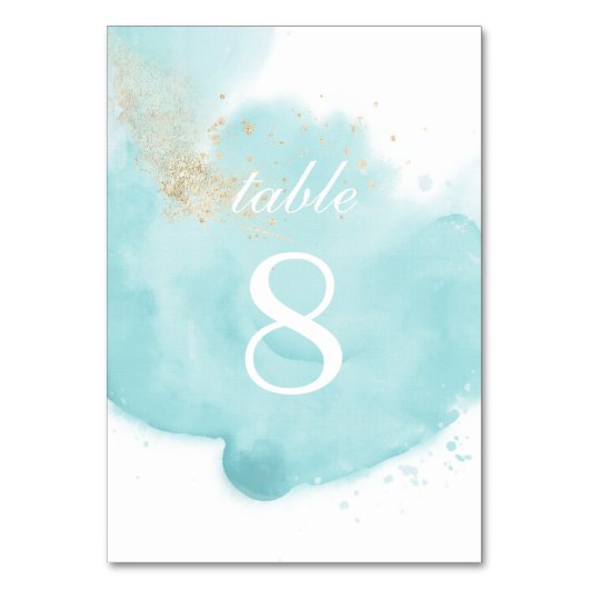 Turquoise en White Table Number Kaart (Achterkant)