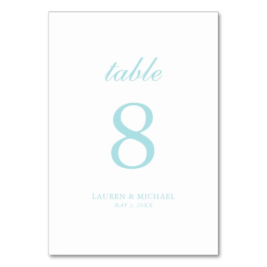 Turquoise en White Table Number Kaart (Voorkant)