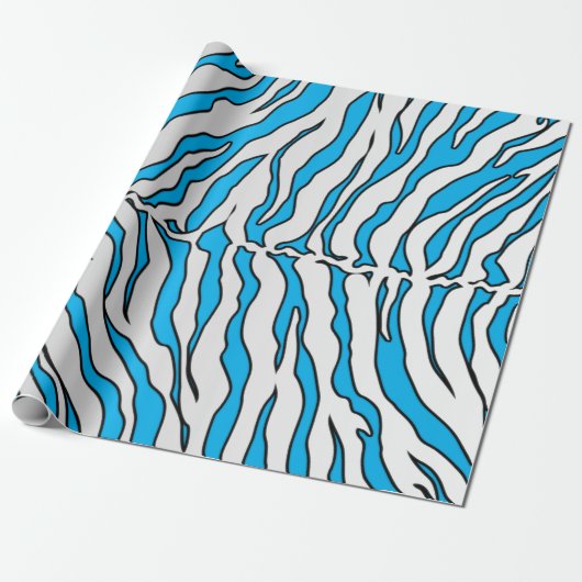 Turquoise en White Tiger Stripes Animal Print Cadeaupapier (Uitgerold)