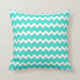 Turquoise en White Zigzag Kussen
