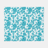 Turquoise en wit bloemendamaskpatroon fleece deken (Voorkant (Horizontaal))