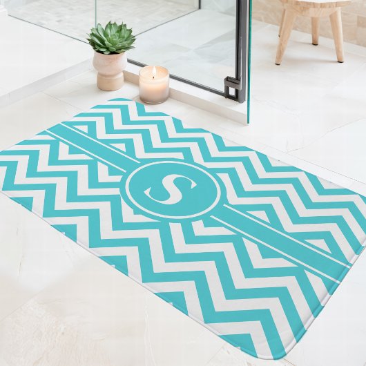 Turquoise En Wit Chevron Monogram Badmat