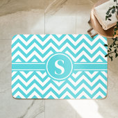 Turquoise En Wit Chevron Monogram Badmat