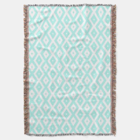 Turquoise en wit diamantpatroon deken (Voorkant Verticaal)