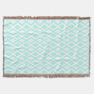 Turquoise en wit diamantpatroon deken
