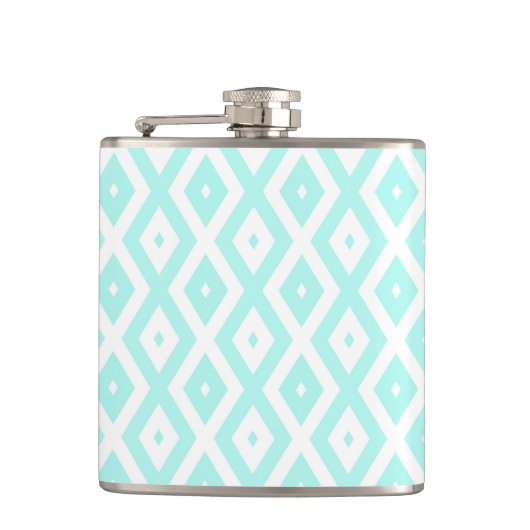 Turquoise en wit diamantpatroon heupfles (Voorkant)