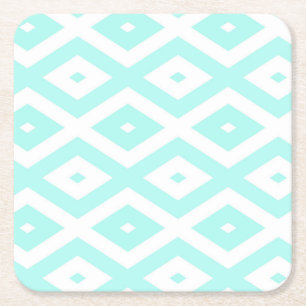 Turquoise en wit diamantpatroon kartonnen onderzetters
