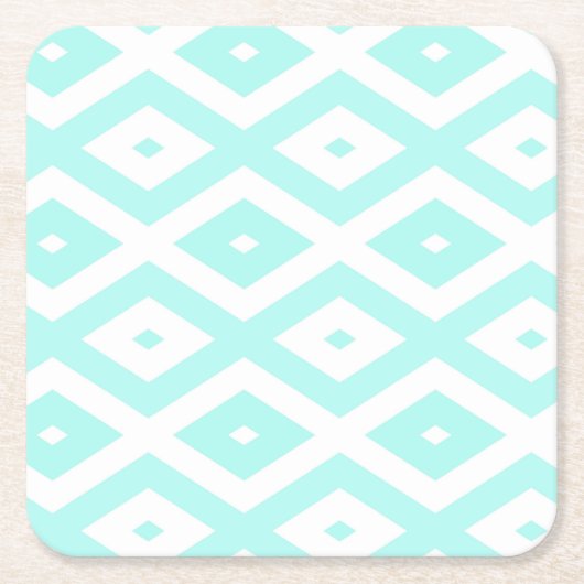 Turquoise en wit diamantpatroon kartonnen onderzetters (Voorkant)