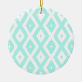 Turquoise en wit diamantpatroon keramisch ornament (Voorkant)