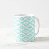 Turquoise en wit diamantpatroon koffiemok (Voorkant rechts)
