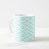Turquoise en wit diamantpatroon koffiemok (Voorkant links)