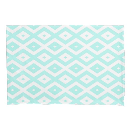 Turquoise en wit diamantpatroon kussensloop (Voorkant)