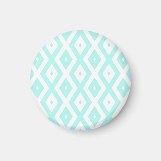Turquoise en wit diamantpatroon magneet (Voorkant)