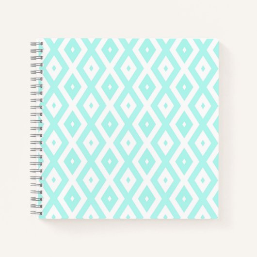 Turquoise en wit diamantpatroon notitieboek (Voorkant)