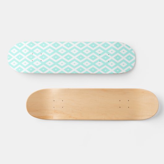 Turquoise en wit diamantpatroon persoonlijk skateboard (Horizontaal)