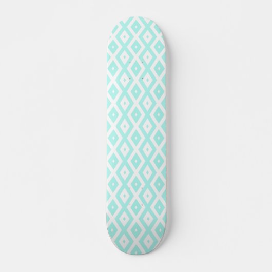Turquoise en wit diamantpatroon persoonlijk skateboard (Voorkant)
